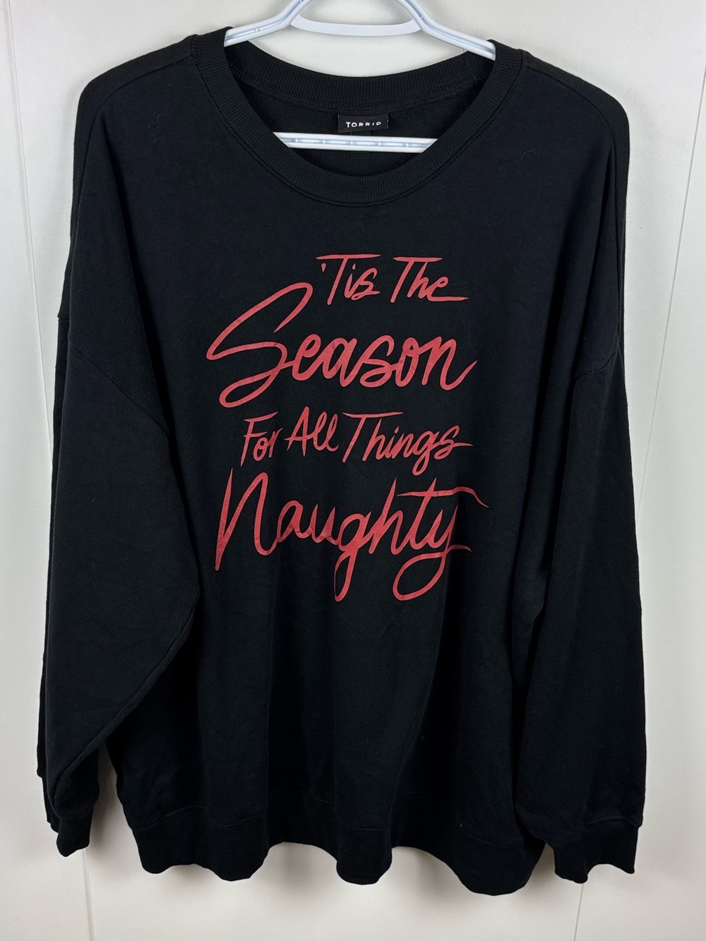 Torrid 2 Cozy Fleece Crew Drop Shoulder Sweatshirt All Things Naughty Deep Black